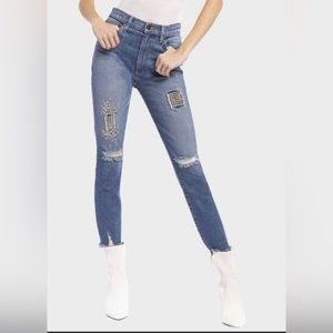 Alice + Olivia High Rise Skinny Jean With Embellishments